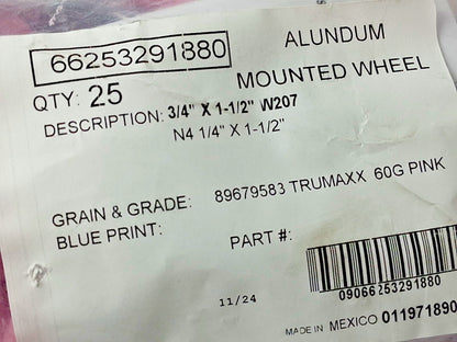 TRU-MAXX Mounted Points QTY25 1-1/2" Thick 1/4" Shank Dia 60 Grit 6625