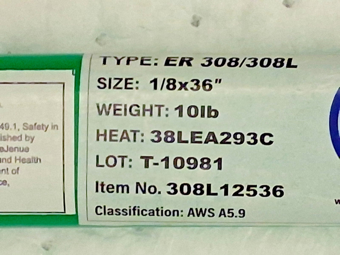 Techniweld Stainless Steel TIG Welding Rods 36" OAL 1/8" Dia 308L12536