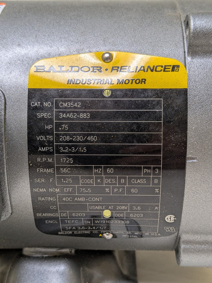 Baldor Industrial Motor 56C 3/4 HP 1725 RPM 208-230/460v 3 Phase CM3542