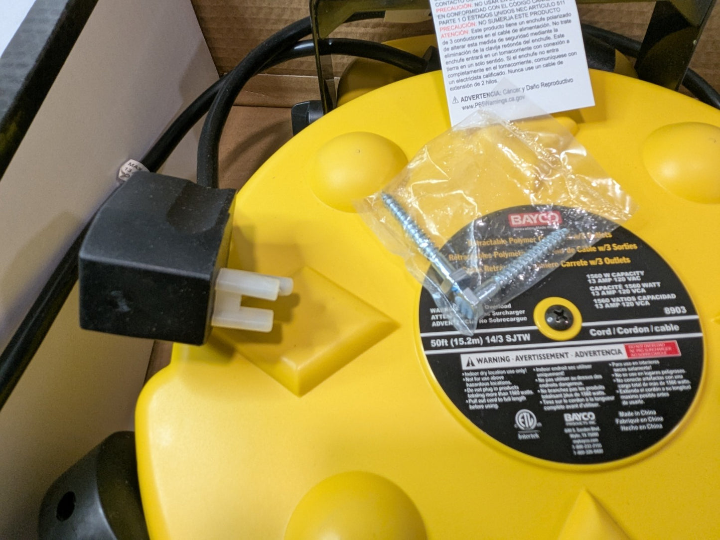 Bayco 50ft Retractable Polymer Cord Reel w/3 Outlets 13Amp SL-8903
