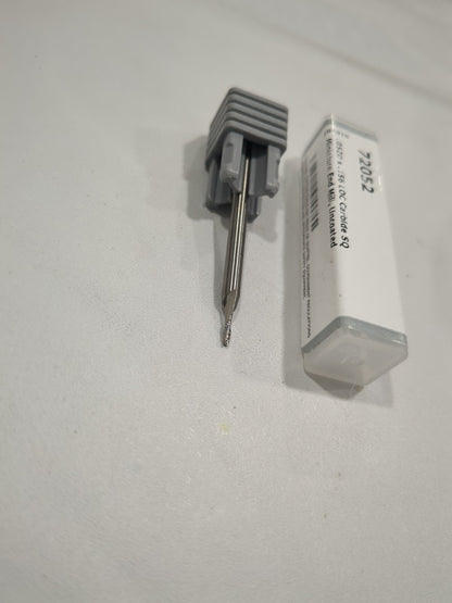 HARVEY TOOL Square End Mill: 0.0520" Dia, 0.1560" LOC, 2 FlSolid Carbide 72052