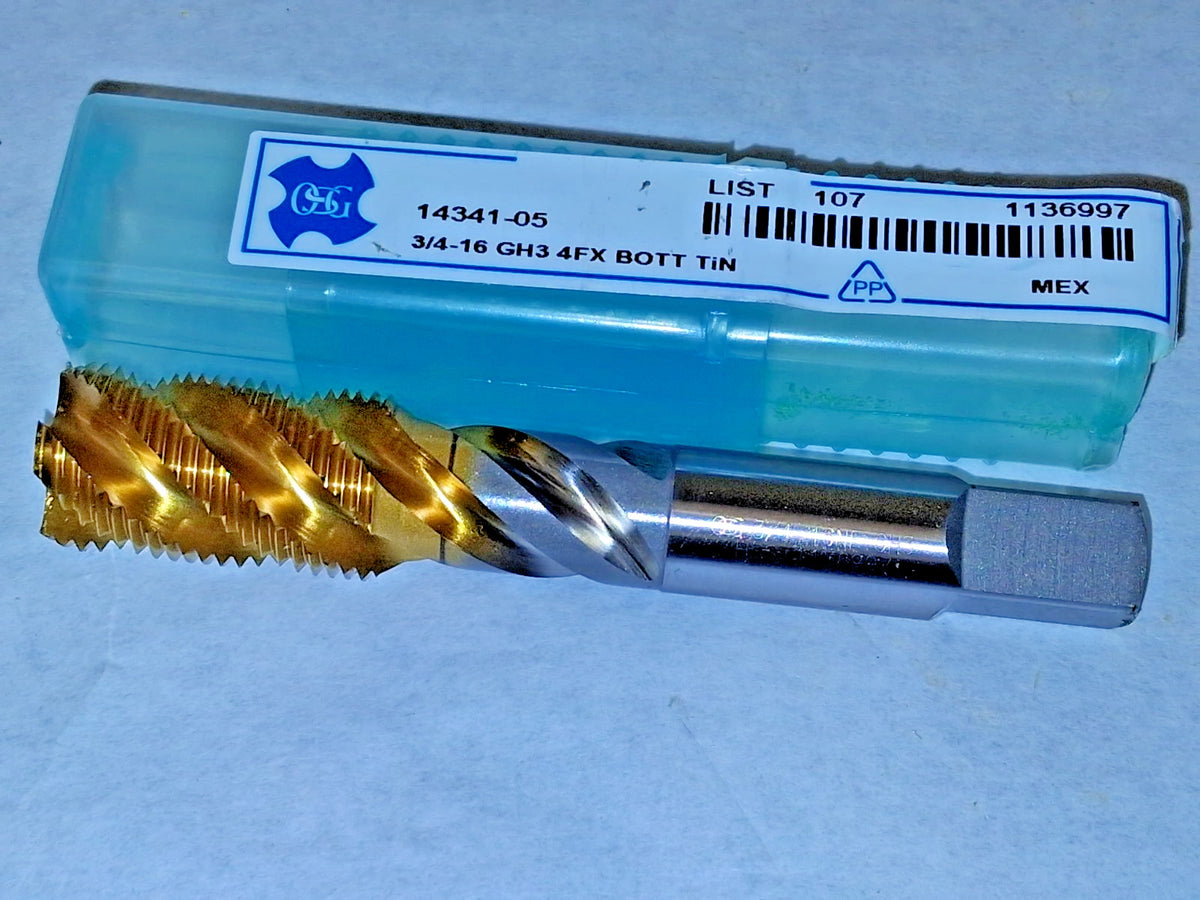 OSG Spiral Flute Tap 3/4-16 UNF 4 FL Bottoming Chamfer 3B COF HSS 1434105