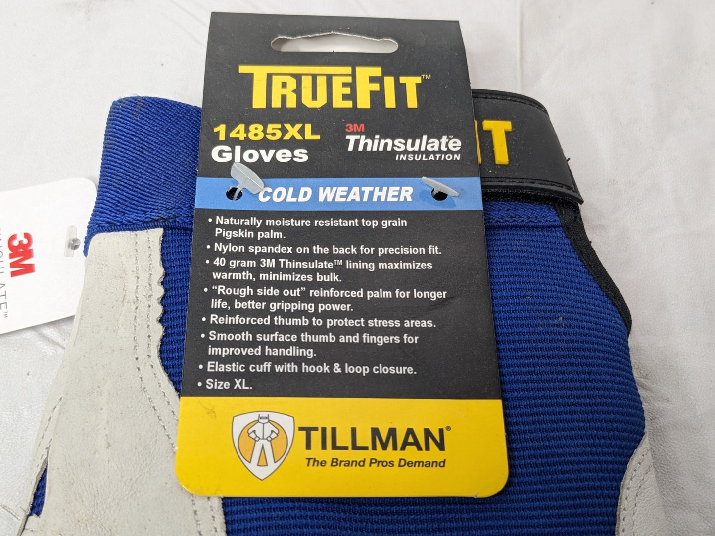 Tillman TrueFit 3M Thinsulate Top Grain Pigskin Work Gloves Blue/White XL 1485XL