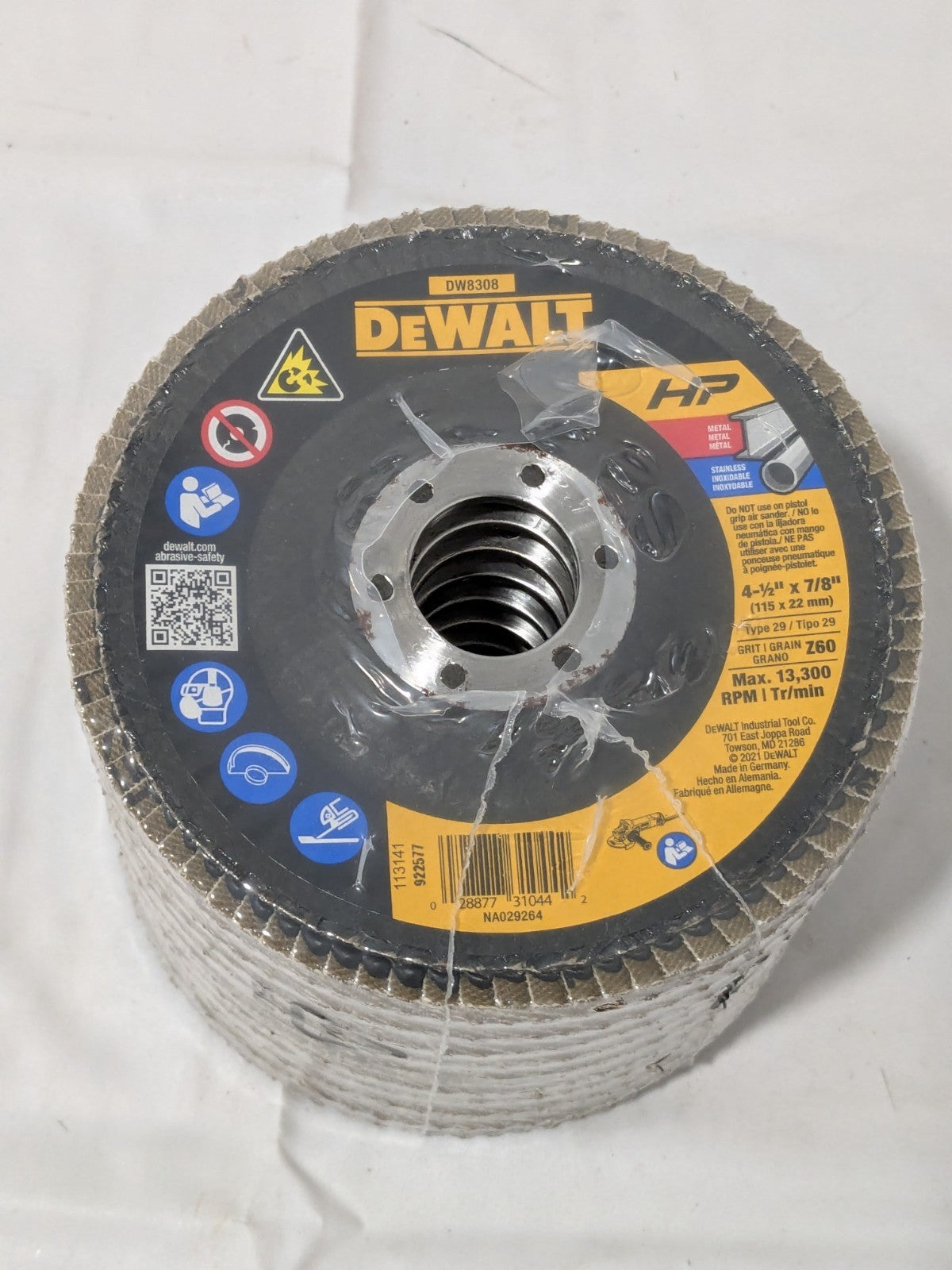 DeWALT Flap Disc: 4-1/2" Dia, 7/8" Hole, Zirconia Alumina, Type 29 Qty 10 DW8308