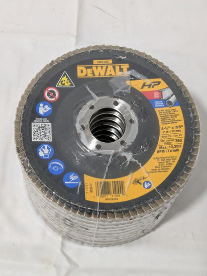 DeWALT Flap Disc: 4-1/2" Dia, 7/8" Hole, Zirconia Alumina, Type 29 Qty 10 DW8308