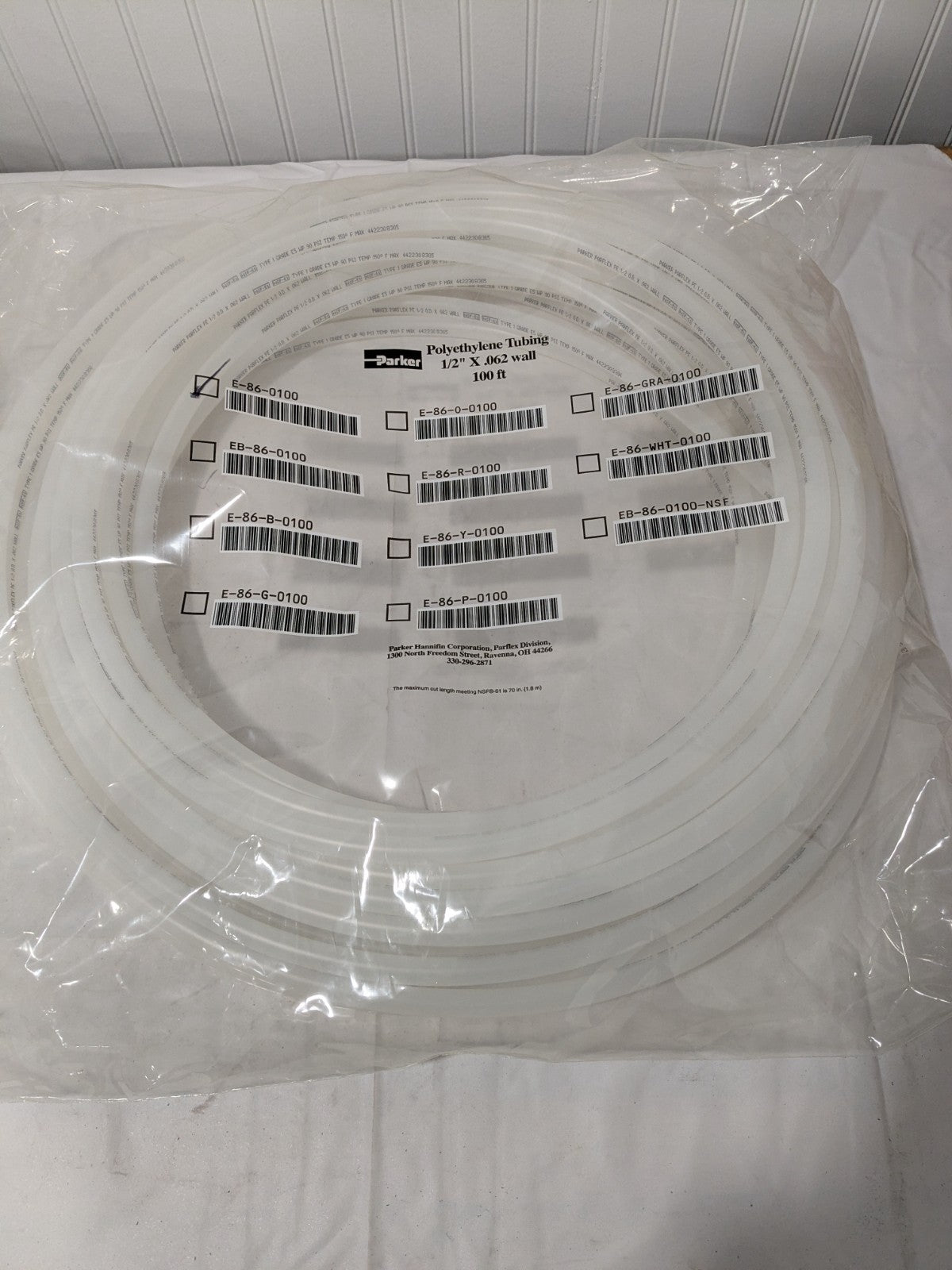 Parker Polyethylene Tube: 3/8" ID x 1/2" OD, 100' Long E-86-0100