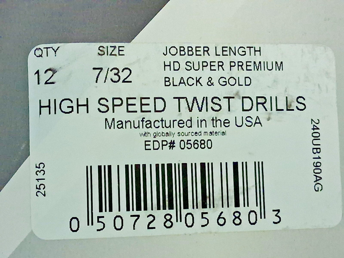 Pro HSS Jobber Length Drill Bits QTY12 7/32" Dia 135 Deg 05680