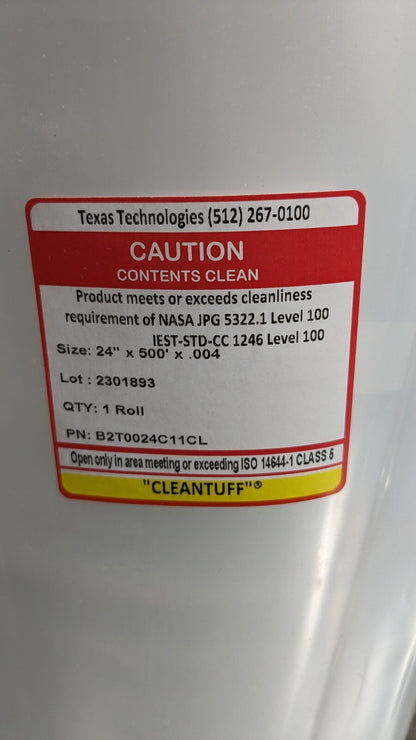 Poly-Bag 24" x 500' x.004 Cleanliness Exceeding ISO 14644-1 Class 6 B2