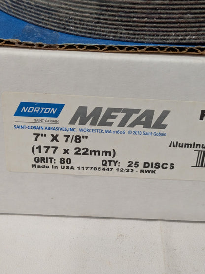 NORTON Fiber Disc 7″ Disc Dia, 7/8″ Hole, 80 Grit, AO Box of 25 66623357287