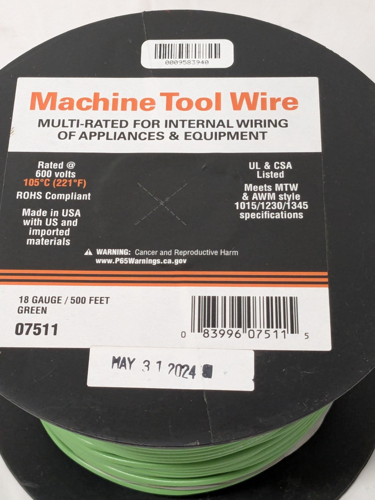 EastPenn Building Wire: 18 AWG, PVC , Stranded Core, 500'L 07511