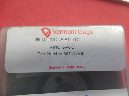 Vermont Gage Go Single Ring Thread Gage #5-40 UNC Class 2A 361112510