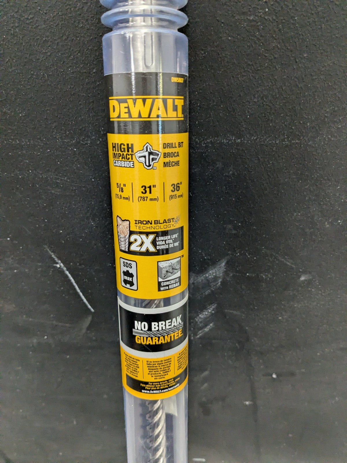 DeWALT Carbide-Tipped Rotary & Hammer Drill Bit 5/8" Dia, SDS-Max Shank DW5807