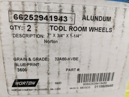 NORTON SurfaceGrindingWheel2pk 7" Dia 3/4" Thick 1-1/4" Hole 60 Grit 66252941943