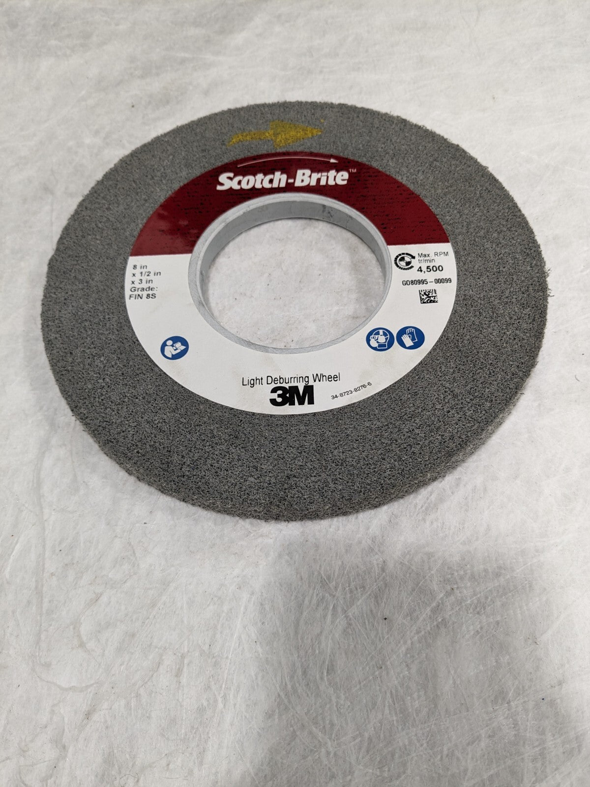 3M Deburring Wheel: 8" Dia, 1/2" Face Width, 3" Hole, Density 8 7000000732