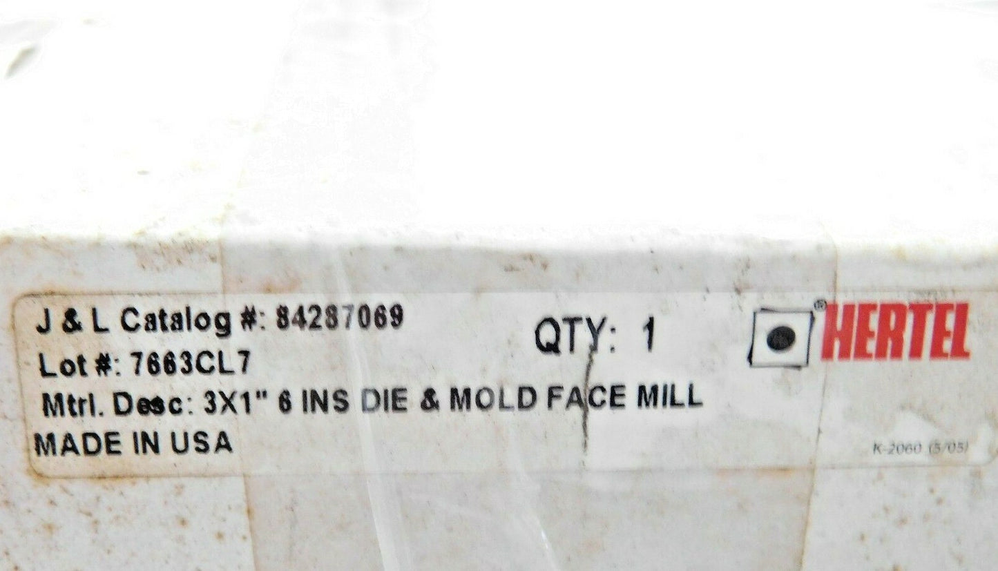 Hertel Square-Shoulder Face Mill 3" CD x 1" Bore 5460 RPM 6 Inserts 84287069