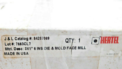 Hertel Square-Shoulder Face Mill 3" CD x 1" Bore 5460 RPM 6 Inserts 84287069