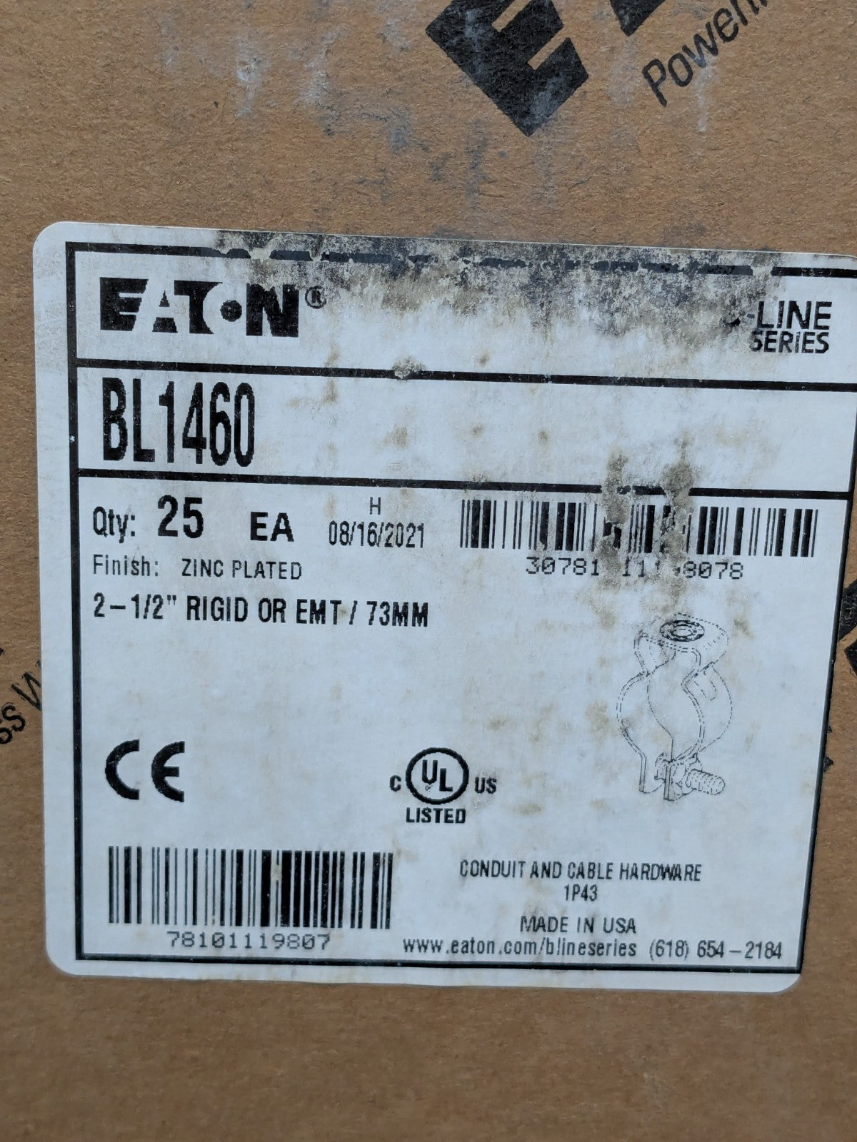 Eaton 2-1/2" Steel Rigid/EMT Conduit Hanger with Bolt Box of 25 BL1460