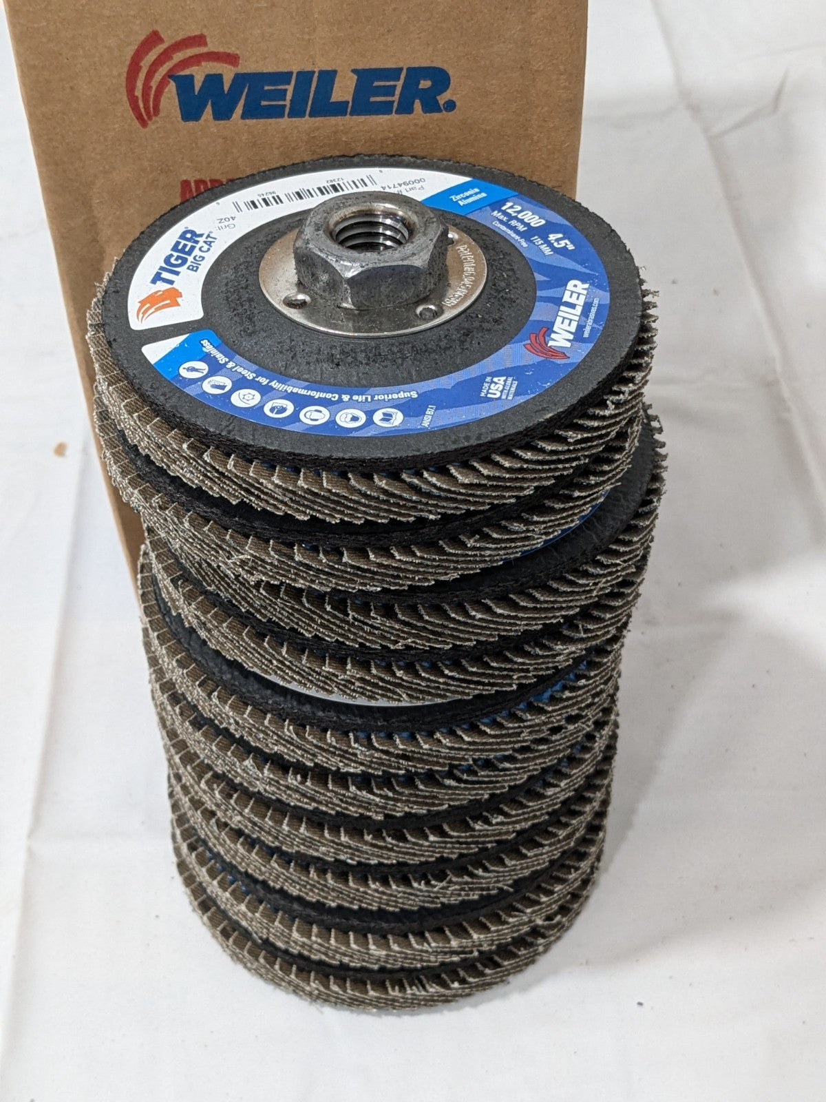 Weiler Flap Disc: 4-1/2" Dia, 40 Grit, Zirconia Alumina, Type 27 Box of 10