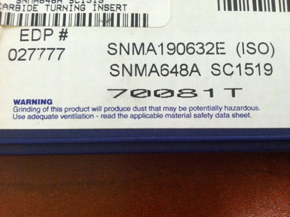 Stellram Indexable Carbide Turning Inserts SNMA648A SC1519 Qty. 10 #027777
