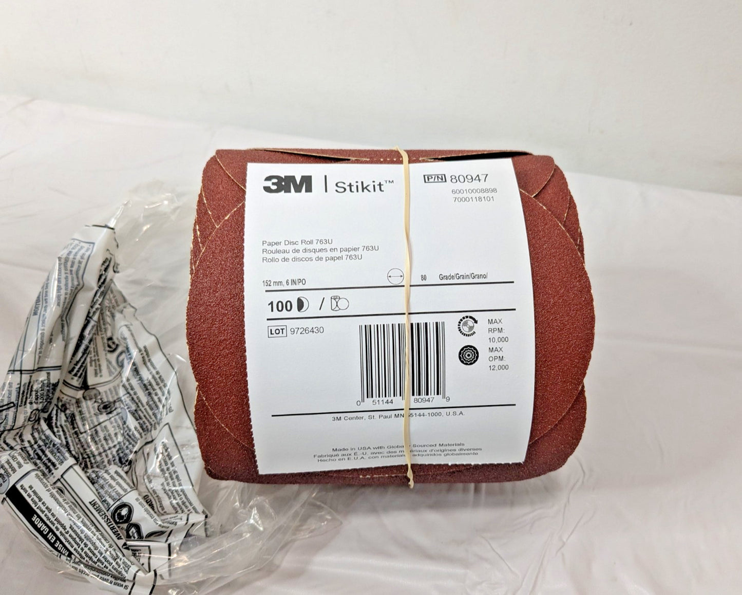 3M Stikit Paper Disc Roll 763U 6" Diam 80G Ceramic Alumina 80947 7000118101