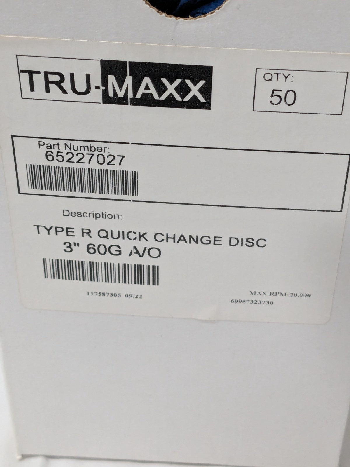 (50) Tru-Maxx Quick-Change Disc Type R, 3" Dia, 60G, Aluminum Oxide 69957323730