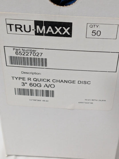 (50) Tru-Maxx Quick-Change Disc Type R, 3" Dia, 60G, Aluminum Oxide 69957323730