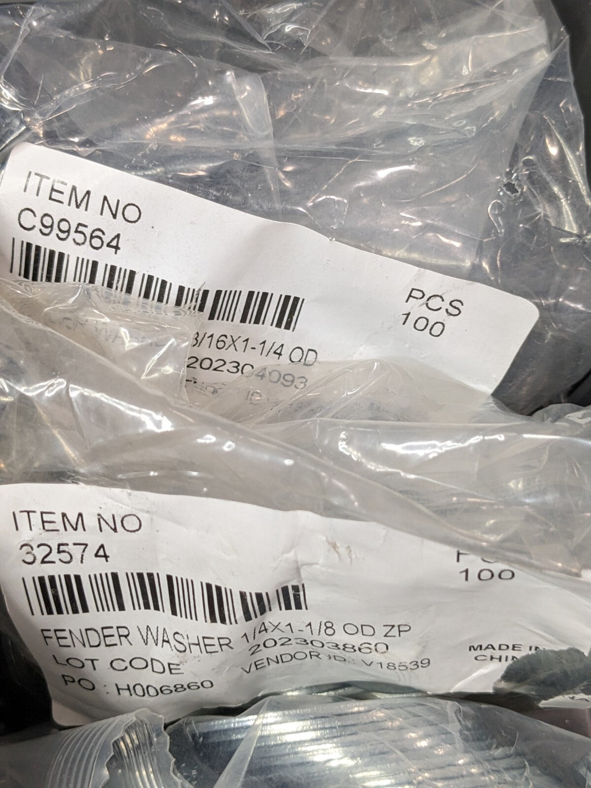 1450 Piece Fender Washers No 6 - 3/8" Diameter 8539