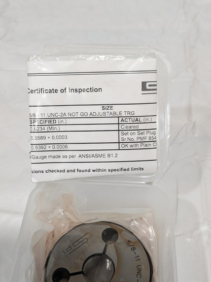 SPI Threaded Ring Gage: 5/8-11 Thread, Class 2A, No Go 23-187-8