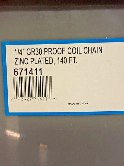 CM Straight Chain Zinc Plated 250ft Grade30 800lb Max Not For Lifting 671411