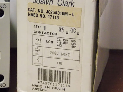 Joslyn Clark JC25A310M-L IEC Open Contactor 3-Pole 208V 25A Motor Control New