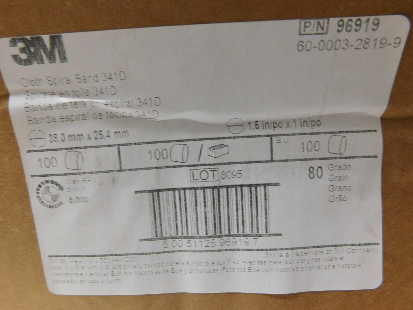 3M 80 Grit Medium Grade Aluminum Oxide Spiral Band QTY 100 05779863