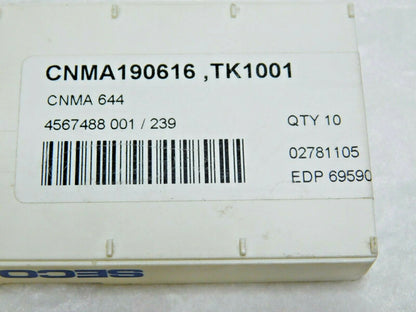 PACK of 10 Seco Carbide Turning Inserts CNMA644/190616 Grade TK1501 69590