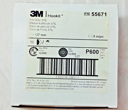 3M Aluminum Oxide Coated Hook & Loop Discs 5" Dia 600 Grit QTY50 7000045381