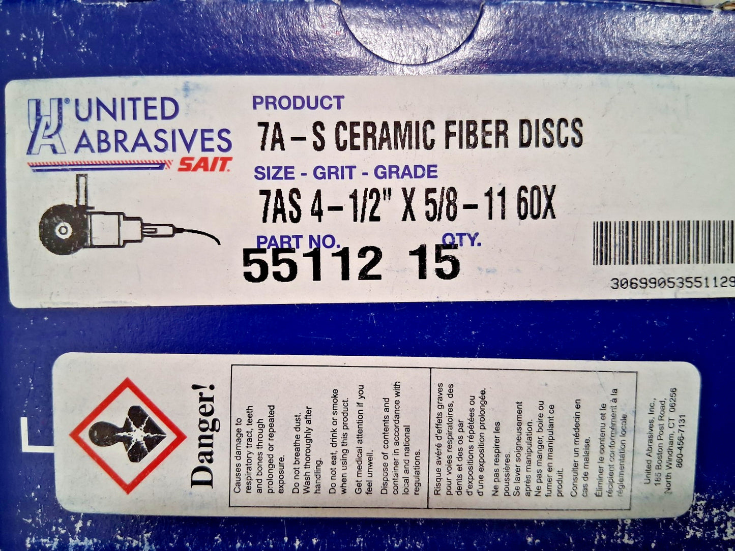 United Abrasives Ceramic Fiber Discs QTY15 60Grit 55112
