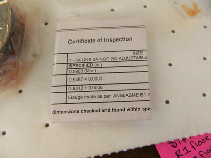 SPI Threaded Ring Gage: 1-14 Thread, Class 2A NOTGO 23-209-0