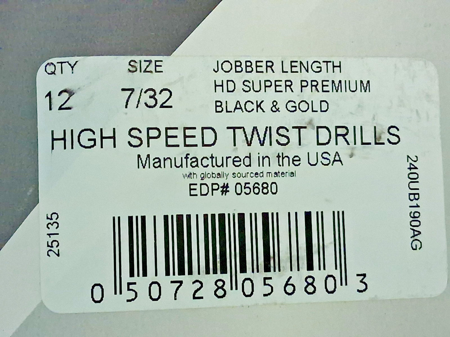 Pro HSS Jobber Length Drill Bits QTY12 7/32" Dia 135 Deg 05680