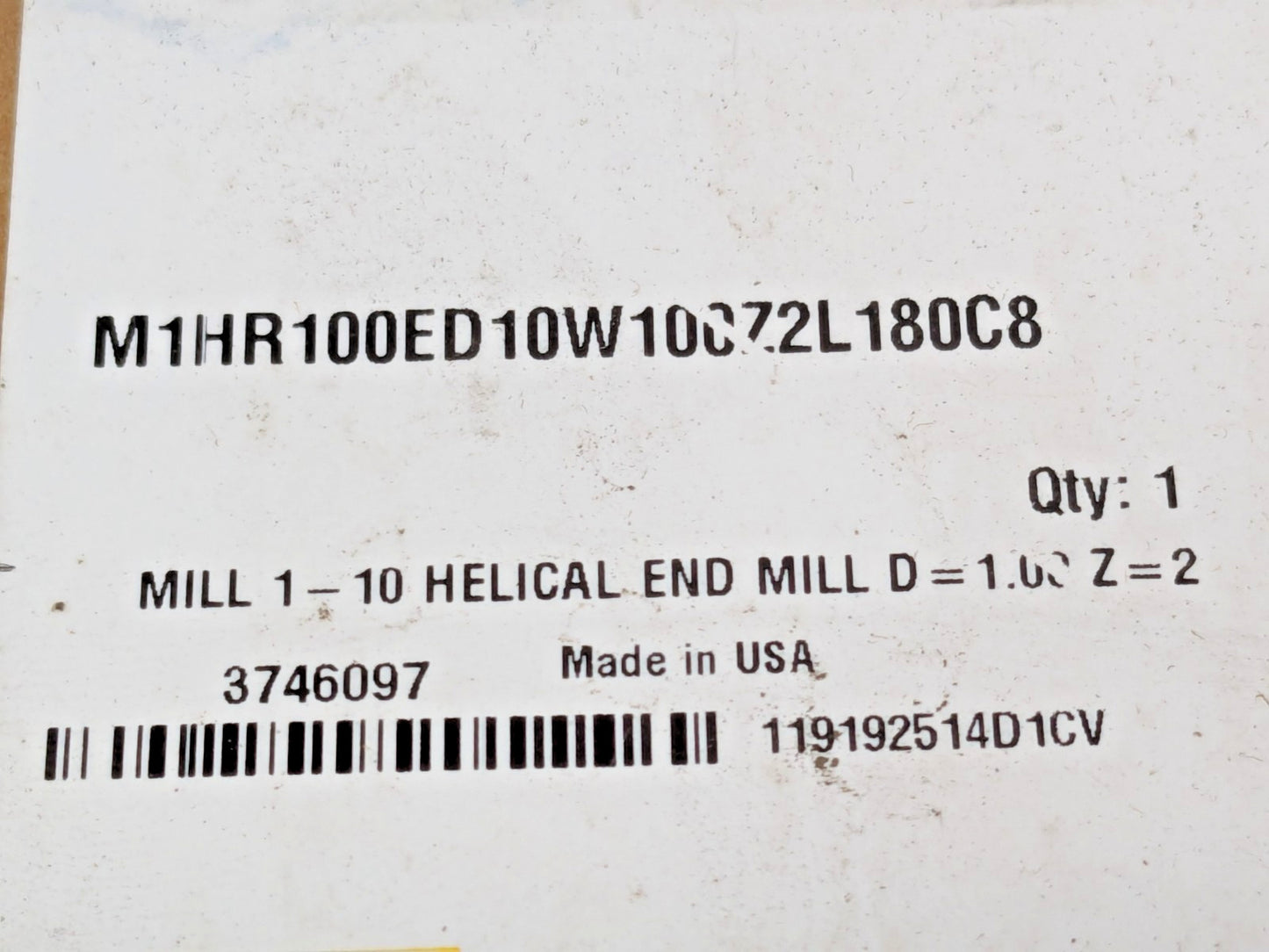 Kennametal Helical End Mill Weldon Flat Shank M1HR100ED10W100Z2L180C8 3746097