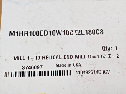Kennametal Helical End Mill Weldon Flat Shank M1HR100ED10W100Z2L180C8 3746097