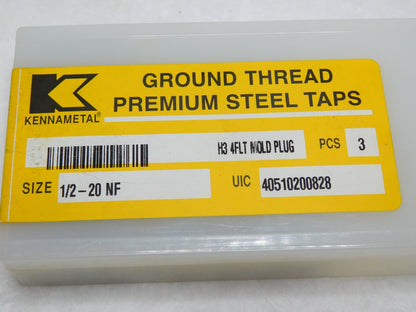 PACK of 3 Kennametal Machine Taps HSSE C12 1/2"-20 UNF GH3 4FL 1434565