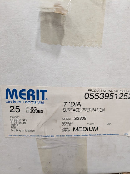 Merit 7" Blank A/O Medium Rapid Prep Hook &amp; Loop Disc Qty 25 0553951252
