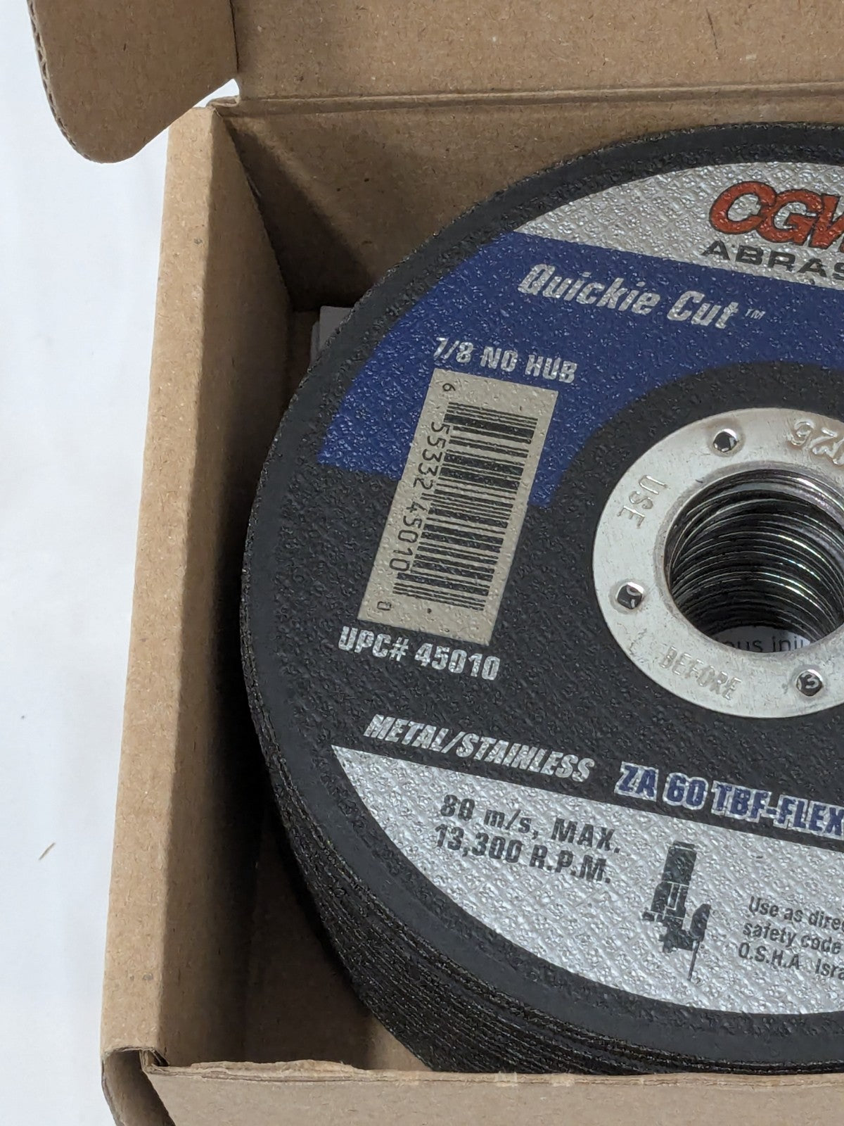 (25) CGW Cutoff Wheel: Type 1, 4-1/2" Dia, 0.0350" Thick, 7/8" Hole 45010