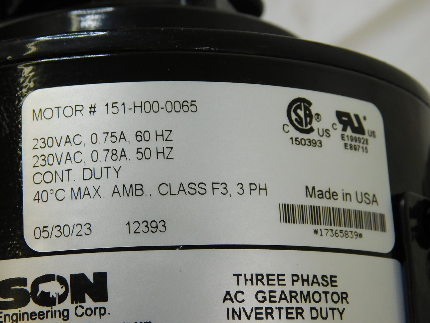 BISON GEAR 3-Phase Inverter Duty Gear Motor 230V 60Hz 027-756-4410 PARTS/REPAIR