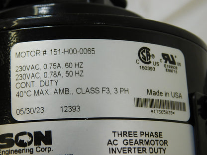 BISON GEAR 3-Phase Inverter Duty Gear Motor 230V 60Hz 027-756-4410 PARTS/REPAIR