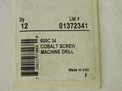 Precision Spiral Screw Machine Drill Bit  0.111" Cobalt 135°Qty. 24 #013723