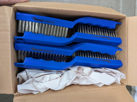 (12) Weiler Hand Wire Scratch Brush .012 SS Fill 4x16 Rows Plastic Block 44299
