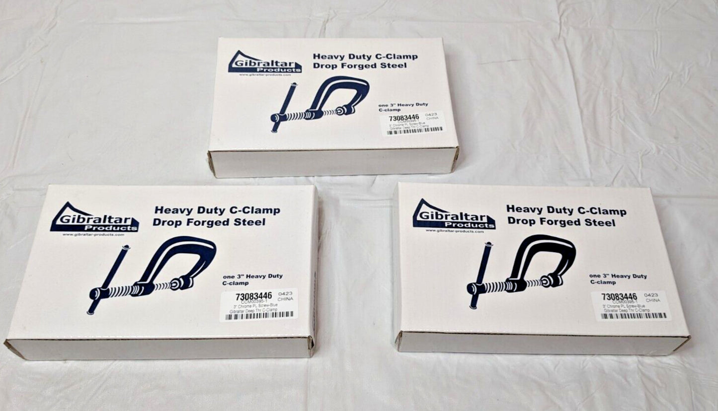 Gibraltar 3" Heavy Duty C-Clamp Blue Forged Steel QTY 3 CCM00395-1