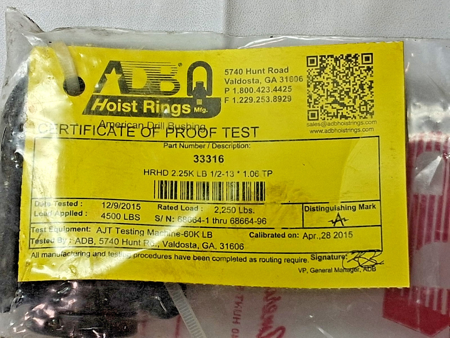 ADB Hoist Rings Center Pull Screw-On Hoist Ring 2250 lb Capacity 33316