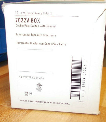 Cooper Rocker Wall Ivory Light Switch 1 Pole  20 Amp QTY 10 7622V-BOX