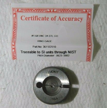 Vermont Gage No. 1-64 Thread Single Ended Ring Thread Go Gage 361102510
