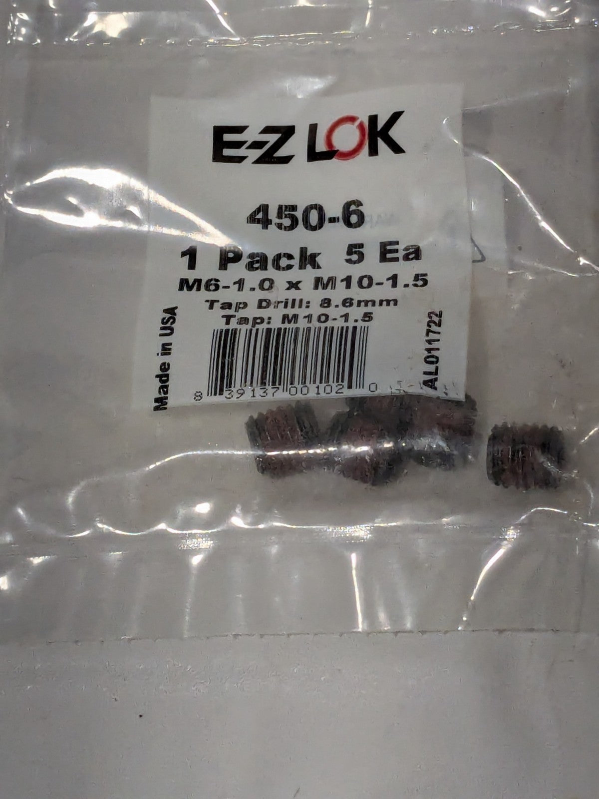 EZ Lok M6-1.0 Carbon Steel Insert For Metal Qty 10 450-6
